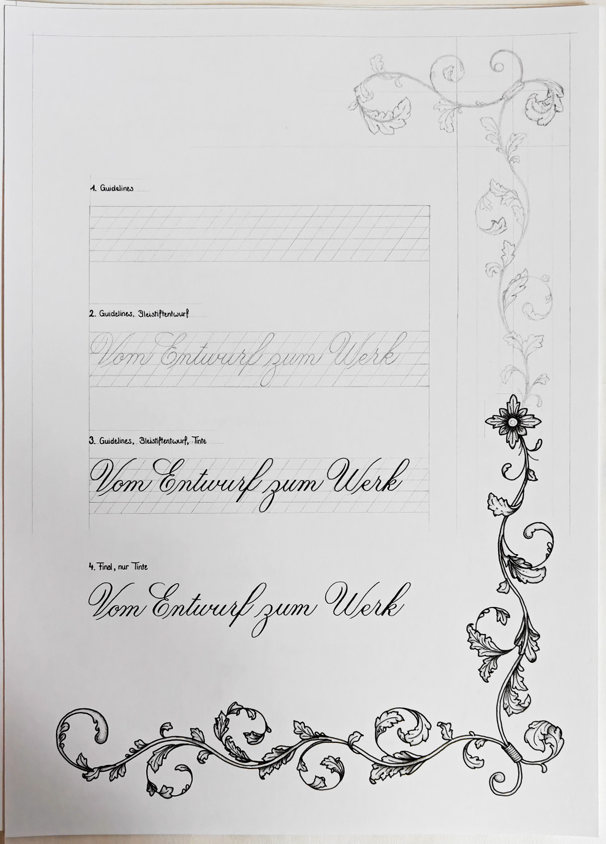 Entwurfsphase einer kalligraphischen Arbeit
