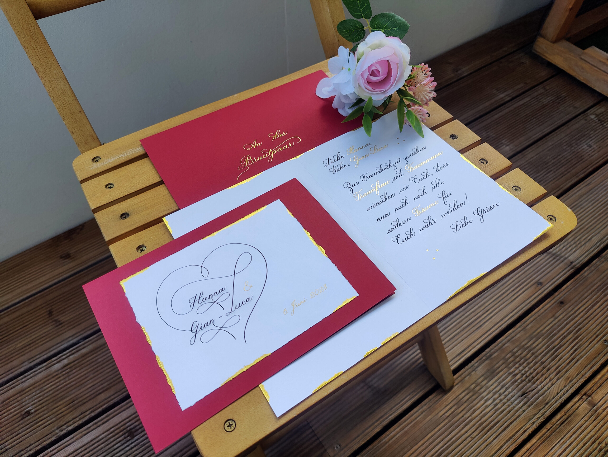 Handgestaltete Hochzeitskarte